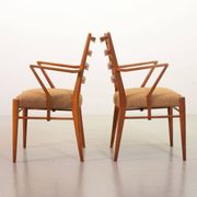 Cees Braakman Dutch Design Wooden Ladder Arm Chairs & Caramel Bouclé Fabric