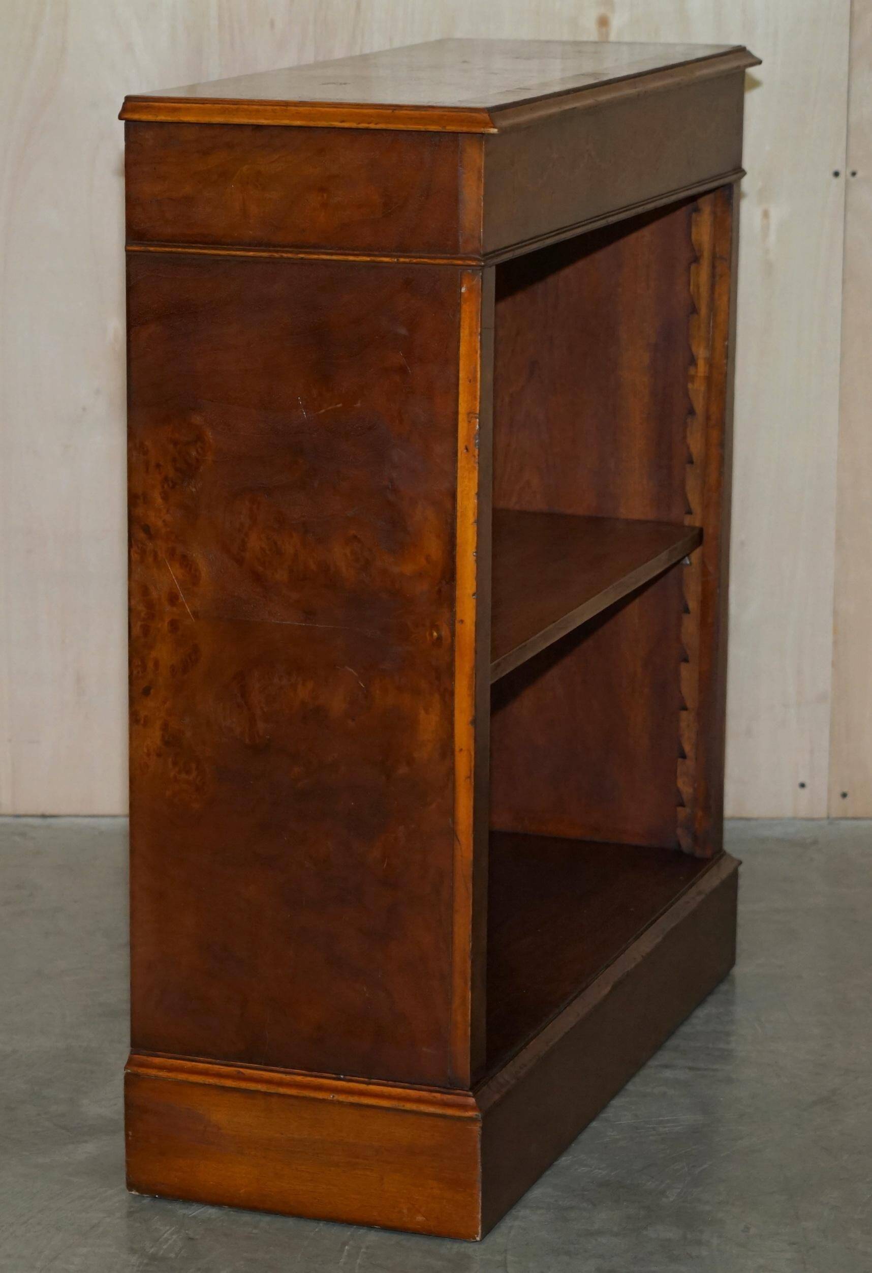 Brights of Nettlebed style Sheraton dwarf library in burr elm, walnut, and mahogany.