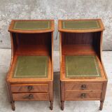 Set of mid century bedside tables with inlaid leather