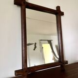 Rectangular brutalist mirror in solid wood, 1960