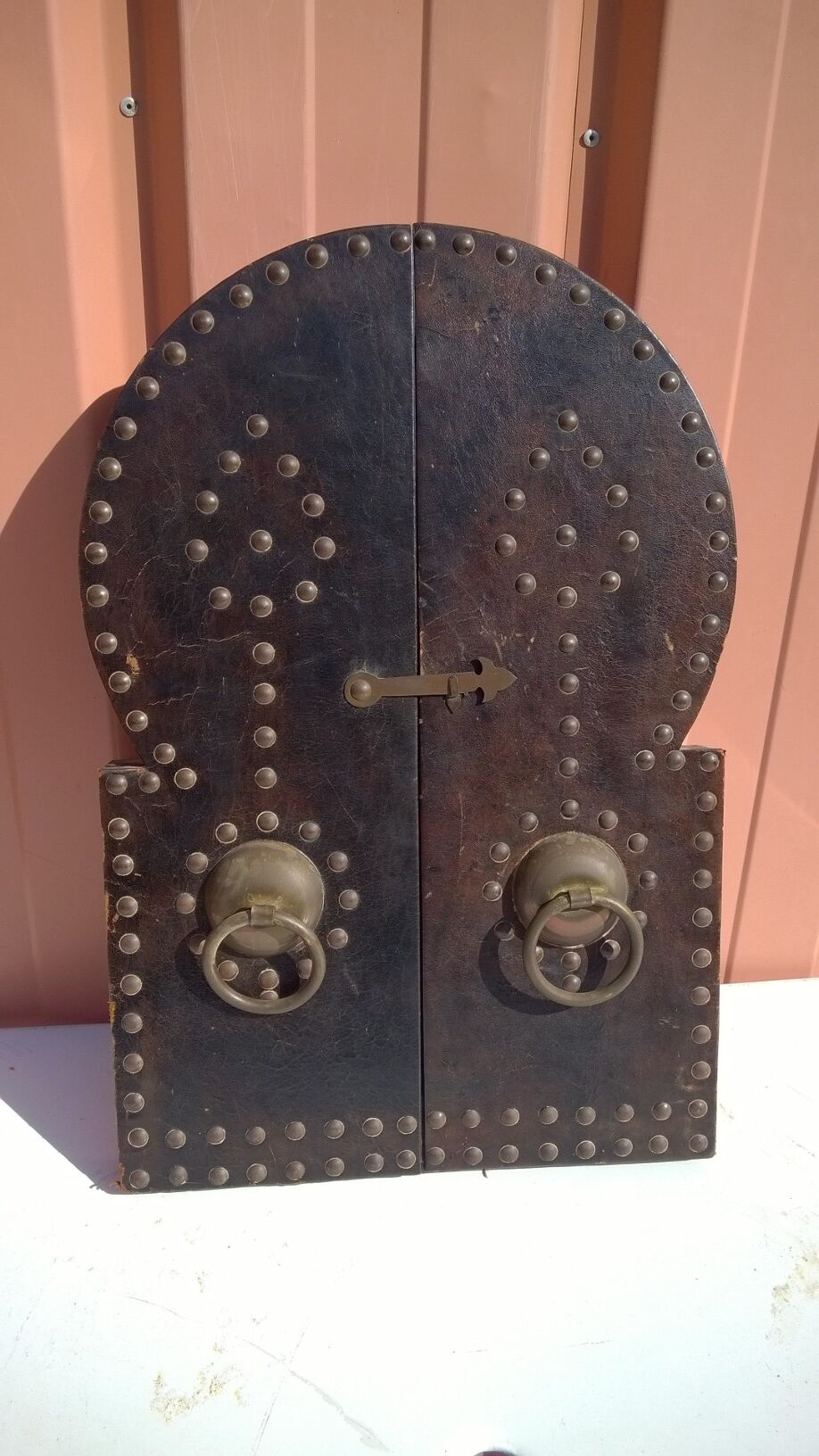 Oriental mirror leather and nails 28x55cm