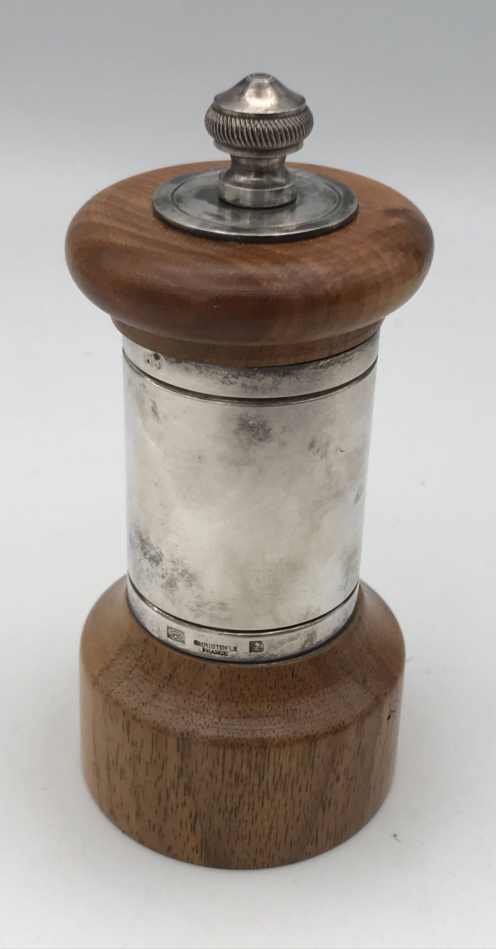 MOULIN à POIVRE, Poivrier Vintage PEUGEOT en BOIS et MÉTAL argenté ORFÈVRERIE CHRISTOFLE