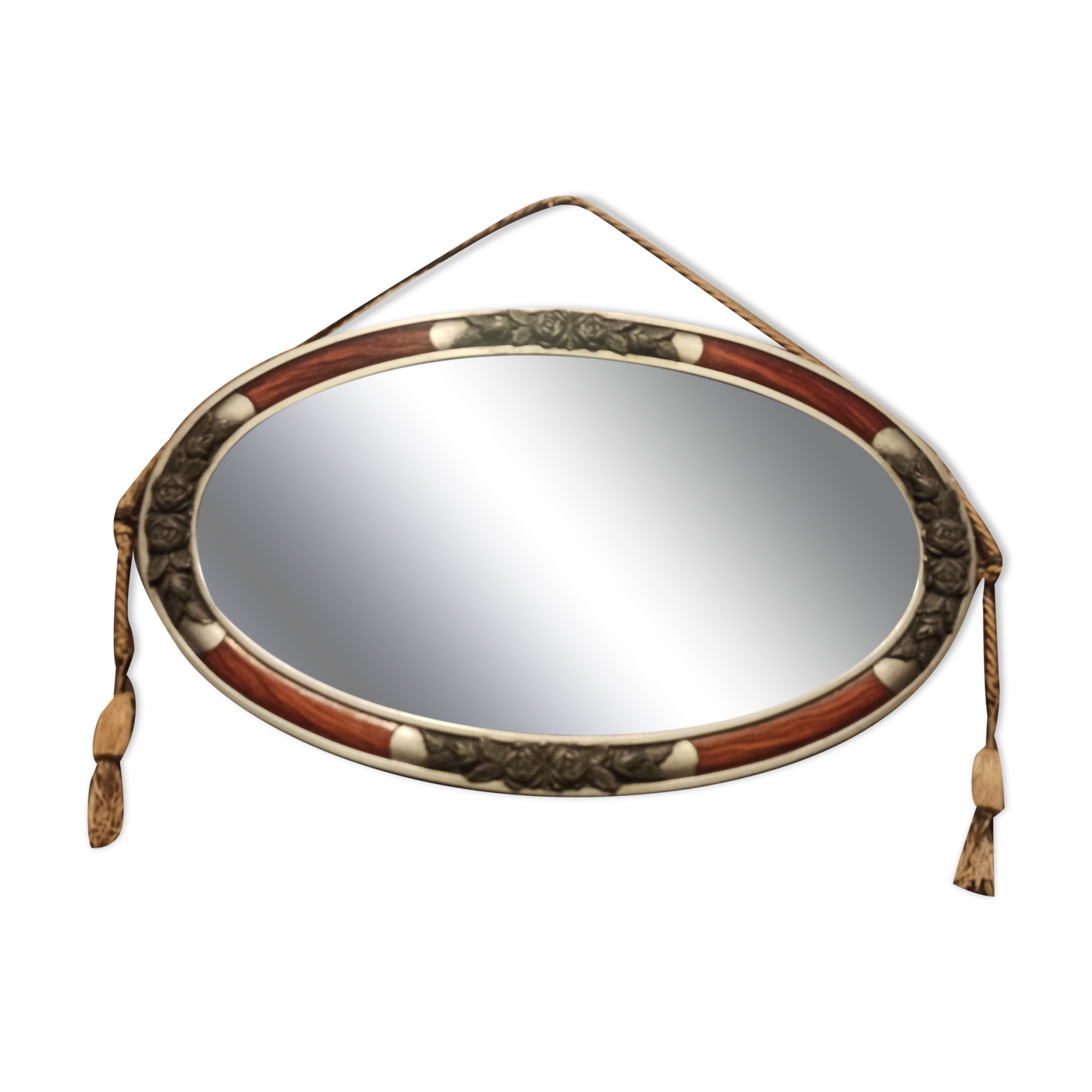 Miroir art déco argenté avec pompons 32x54cm