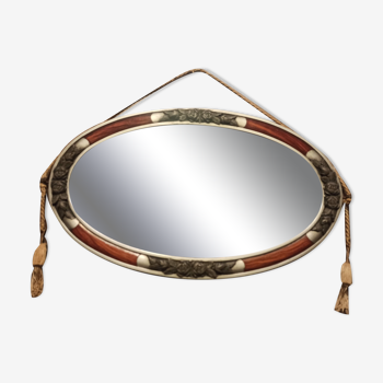 Miroir art déco argenté avec pompons 32x54cm