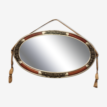 Silver Art Deco mirror with pompoms 32x54cm