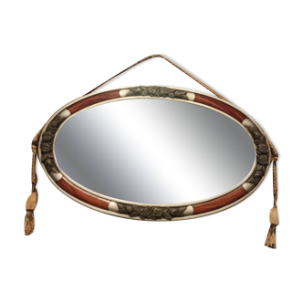 Silver Art Deco mirror with pompoms 32x54cm