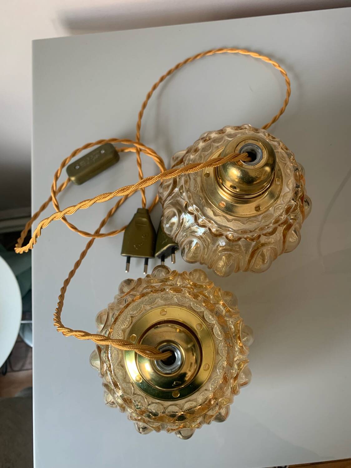 Pair of vintage amber bubble table lamps