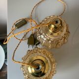 Pair of vintage amber bubble table lamps