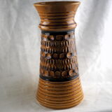 High arched vase, round hollow patterns and spikes, black and ocher seventies vibe - Bay Keramik - 70'