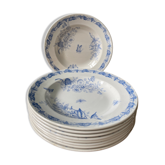 Set of 9 hollow plates 1900 "Butterfly" FF Pexonne