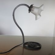 Art deco lamp in hammered wrought iron and tulip in glass, 30s 40s