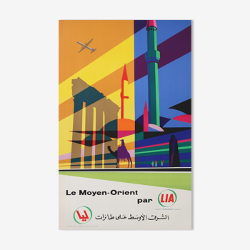 Vintage airline poster of the Middle East by Lia - Lebanese international airways 99,5 x 64,5 cm