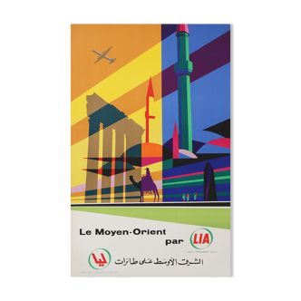 Vintage airline poster le moyen orient par Lia - Lebanese international airways 99,5 x 64,5 cm