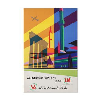 Vintage airline poster of the Middle East by Lia - Lebanese international airways 99,5 x 64,5 cm