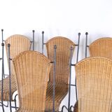 Set of 6 iron and wicker chairs