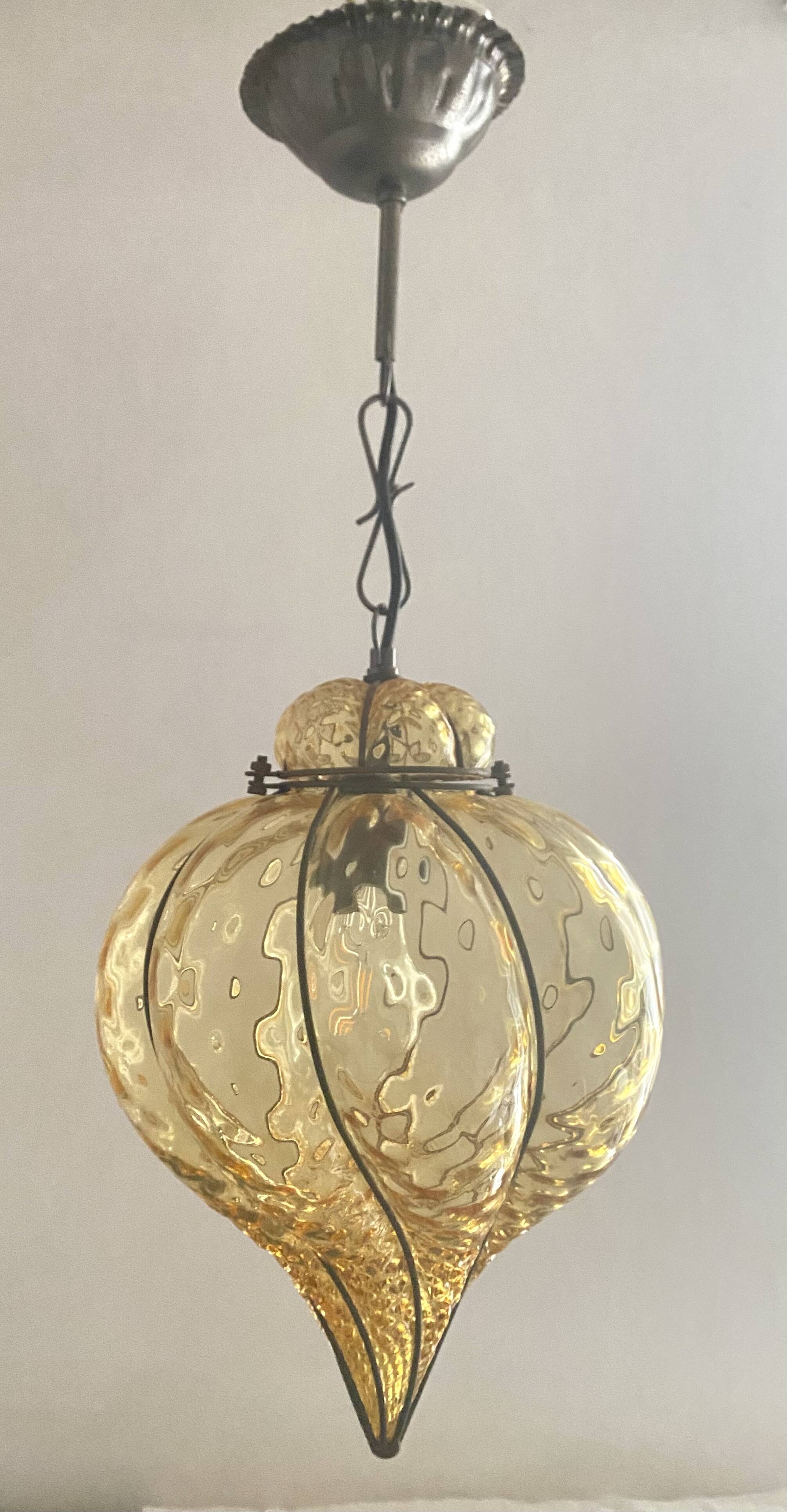 Amber Murano Glass Venetian Lantern Pendant