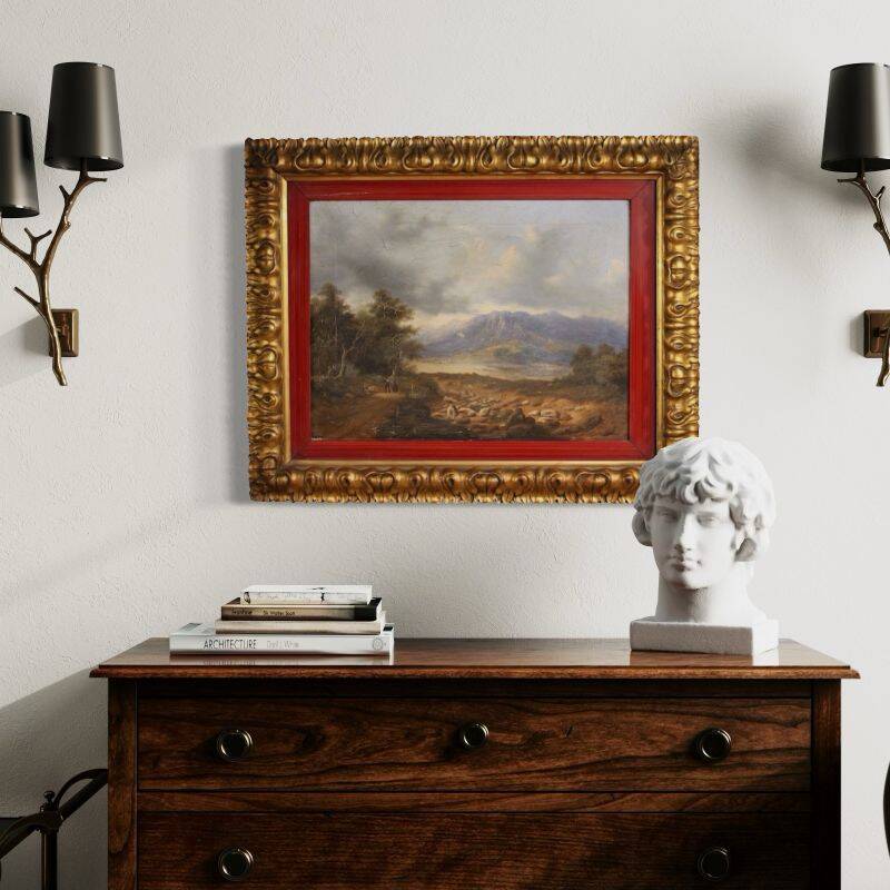 Italian landscape with wayfarers, oil on canvas dated 1845