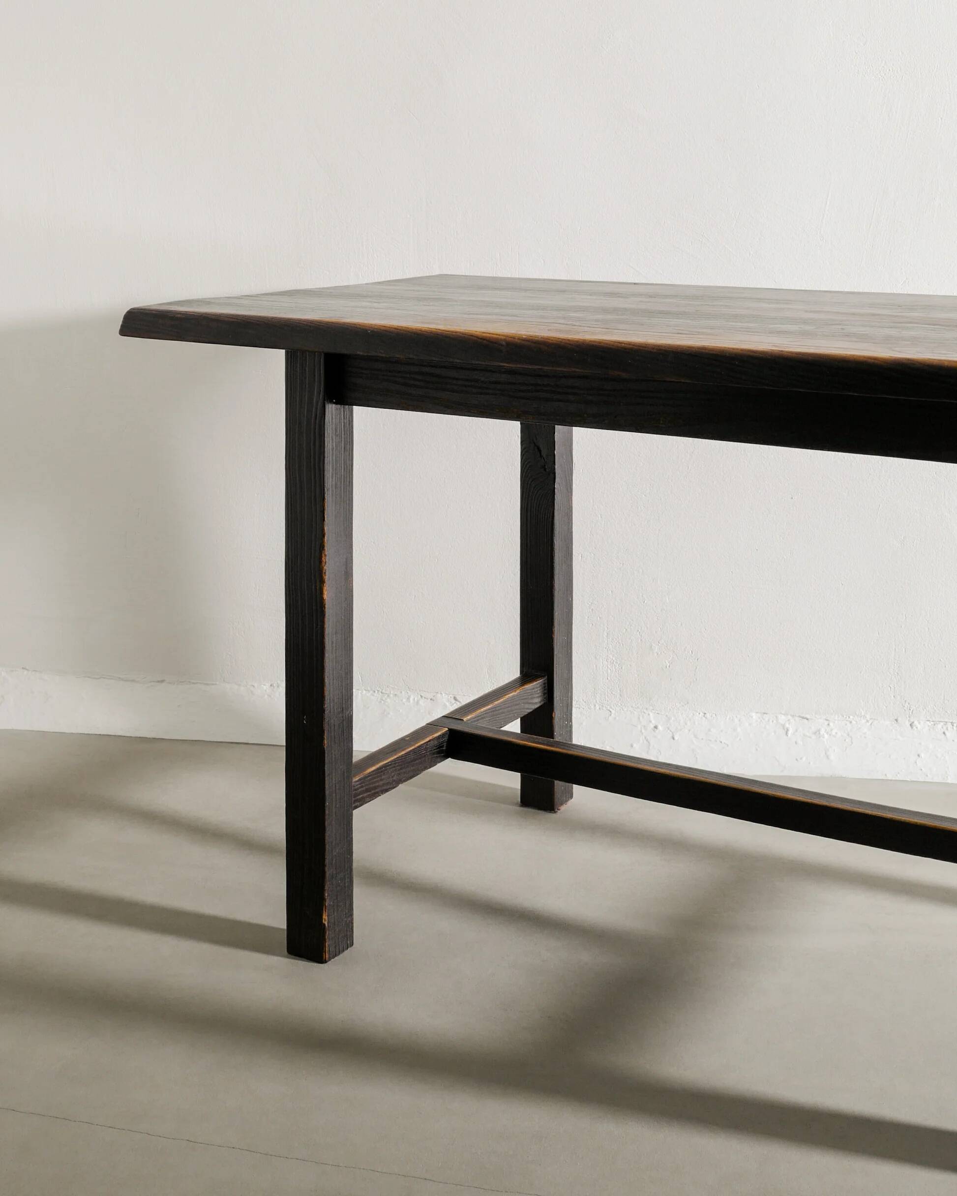 French Mid Century Black Wooden Ebonized Cabin Dining Set, 1950s