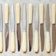 12 ivory & stainless steel bakelite knives in their case