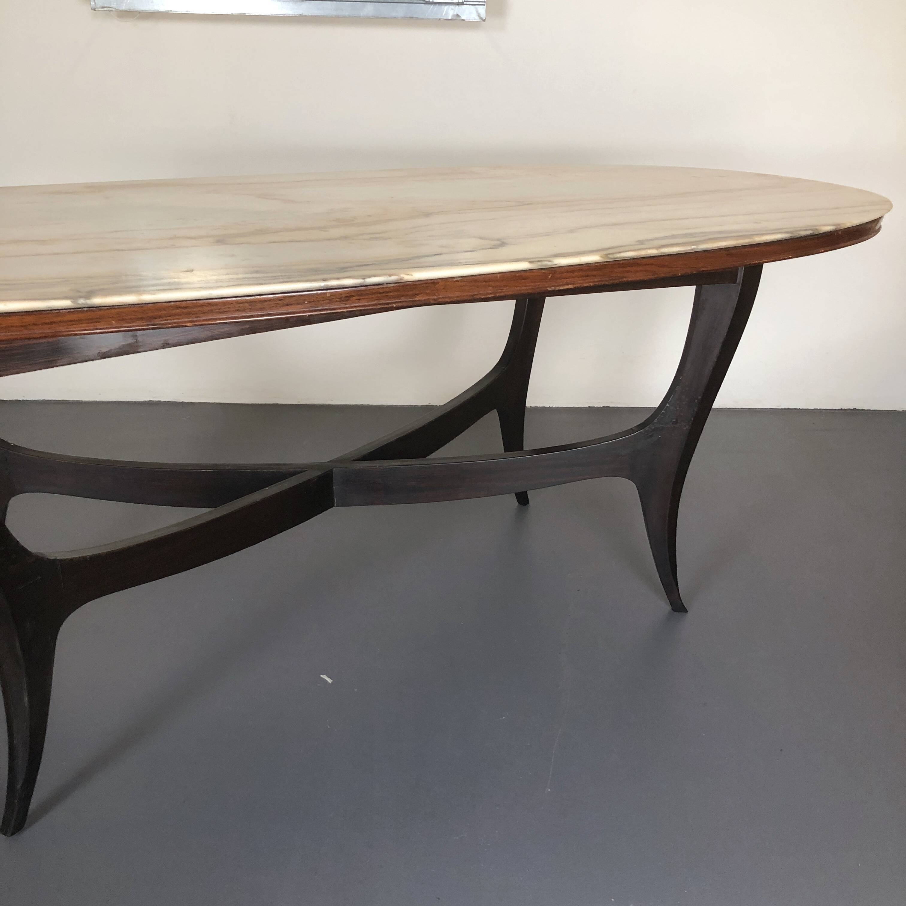 Vintage Italian wood and white marble dining table from 1950s