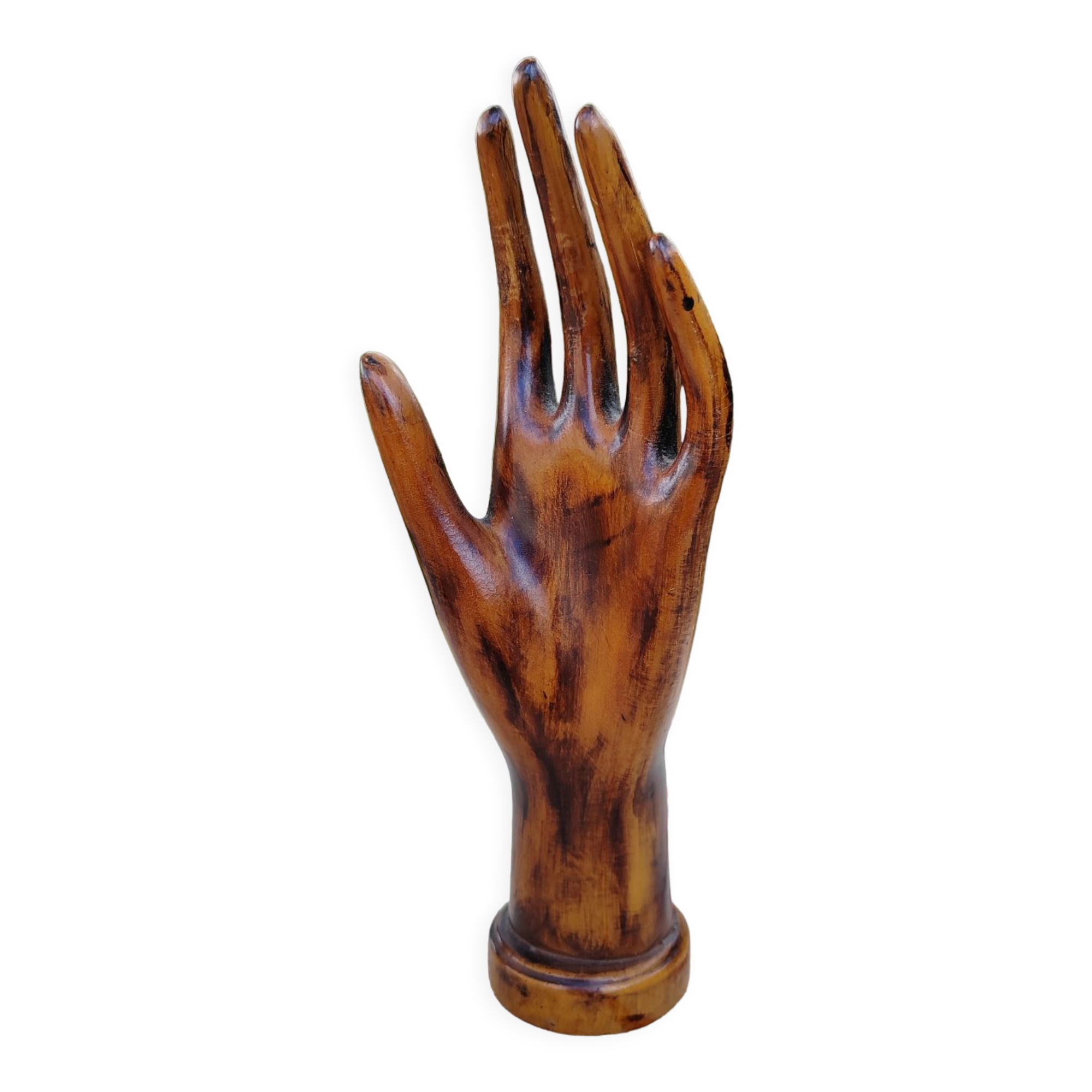 Carved wooden ring holder signed 70s