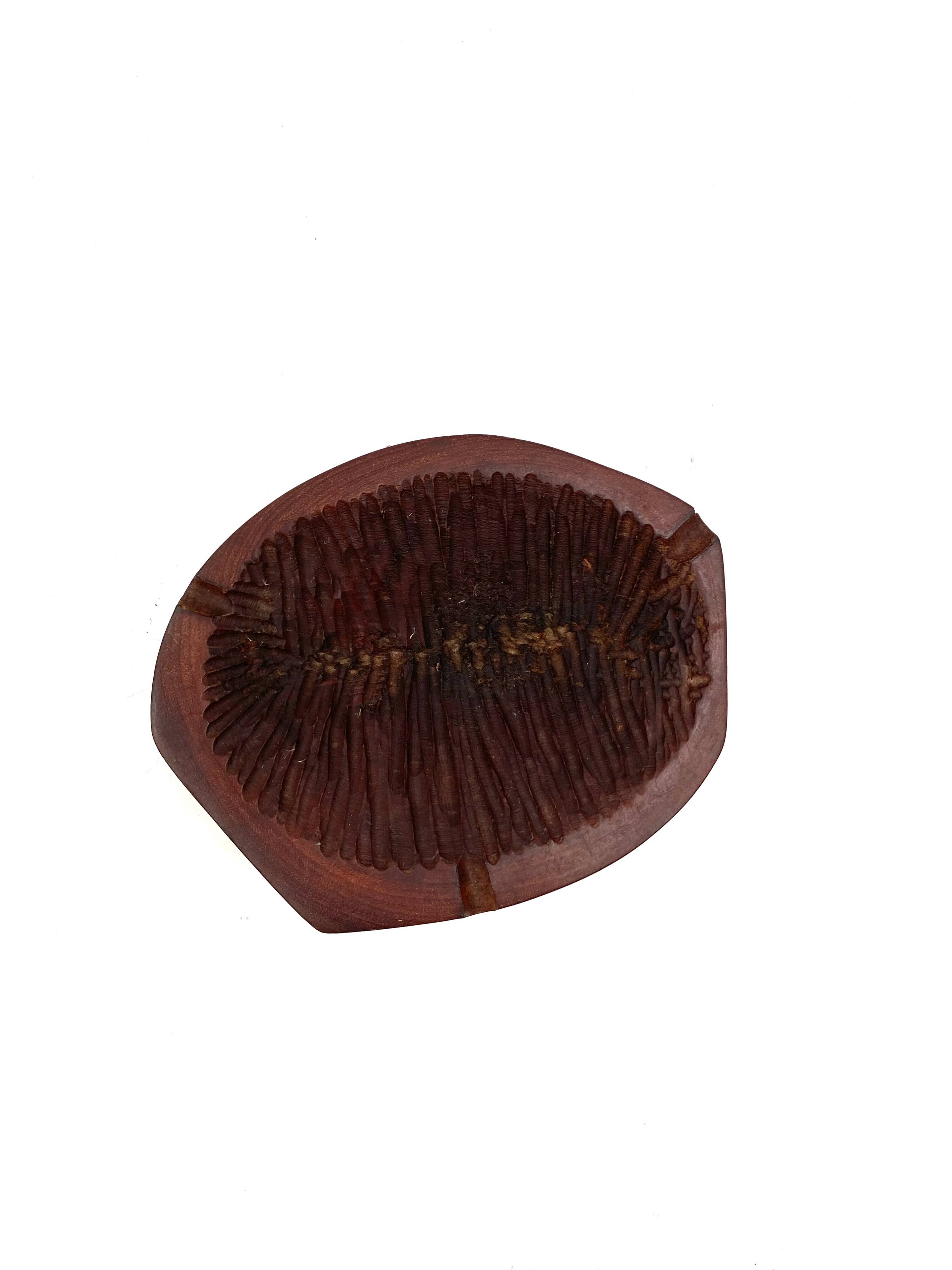 Organic modern set of 2 wood ashtrays, France 1970s