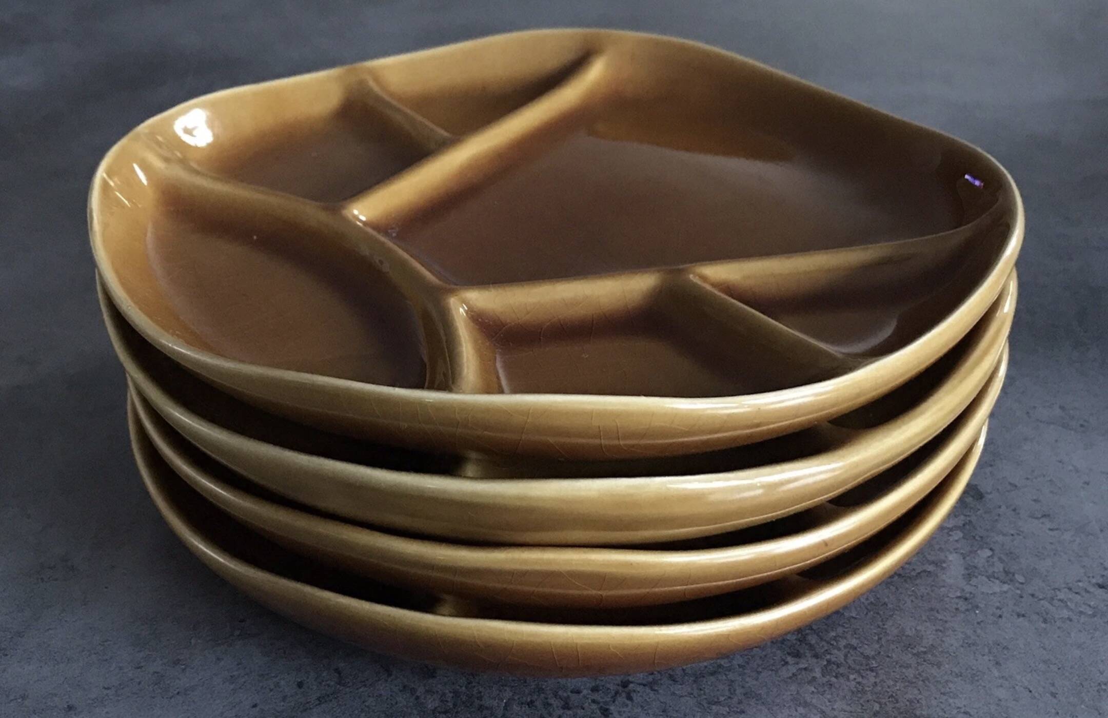 Set of 4 Fondue Plates in Longchamp Earthenware, Mustard Colour