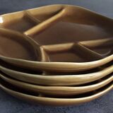 Set of 4 Fondue Plates in Longchamp Earthenware, Mustard Colour