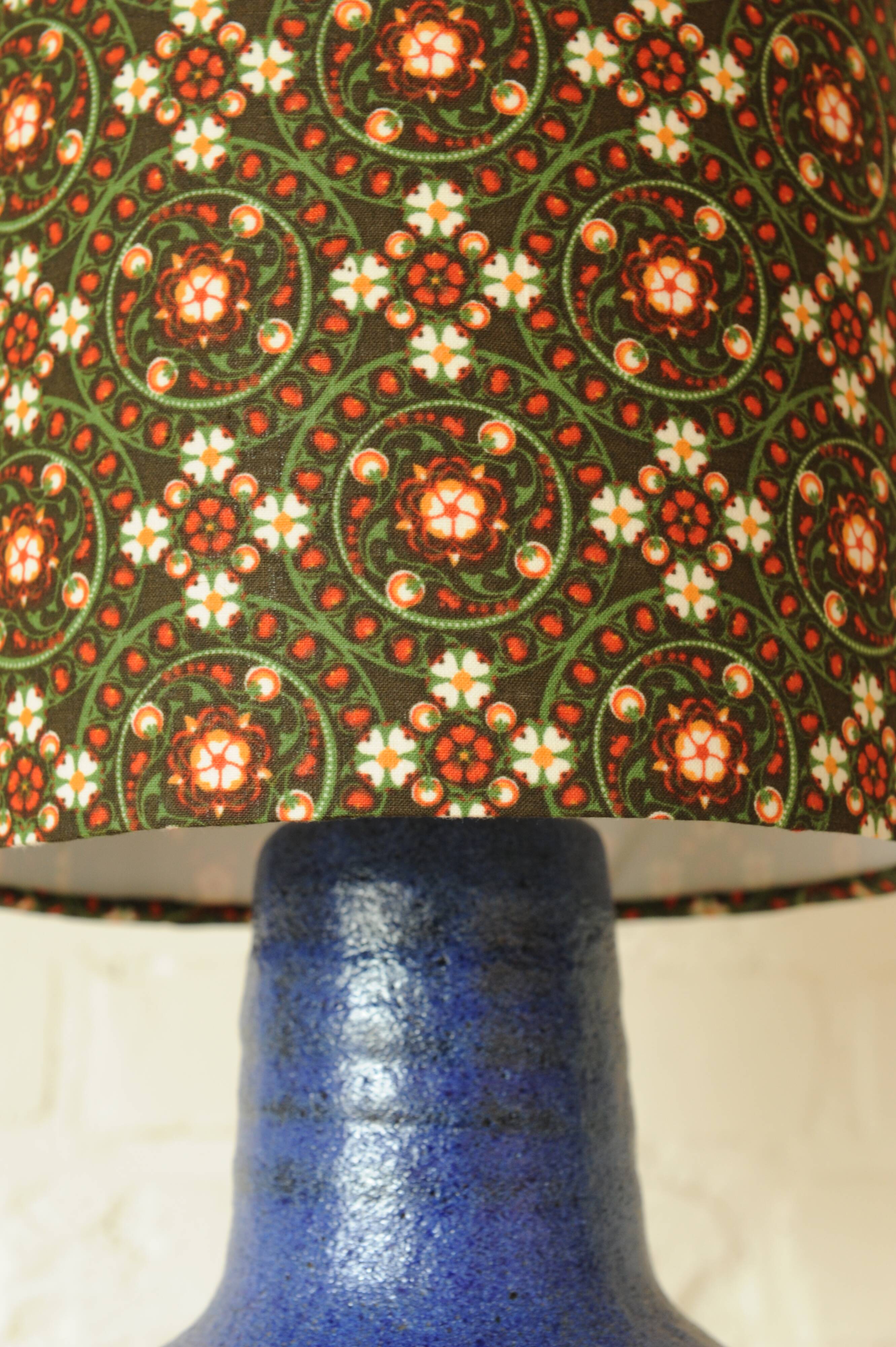 Vintage ceramic table lamp with new handmade lampshade with original vintage fabric