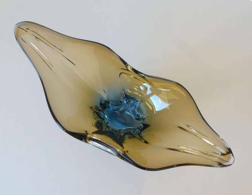Vintage Art Glass Bowl, Hand Blown Murano Style, Yugoslavia 1960s, Large Centerpiece
