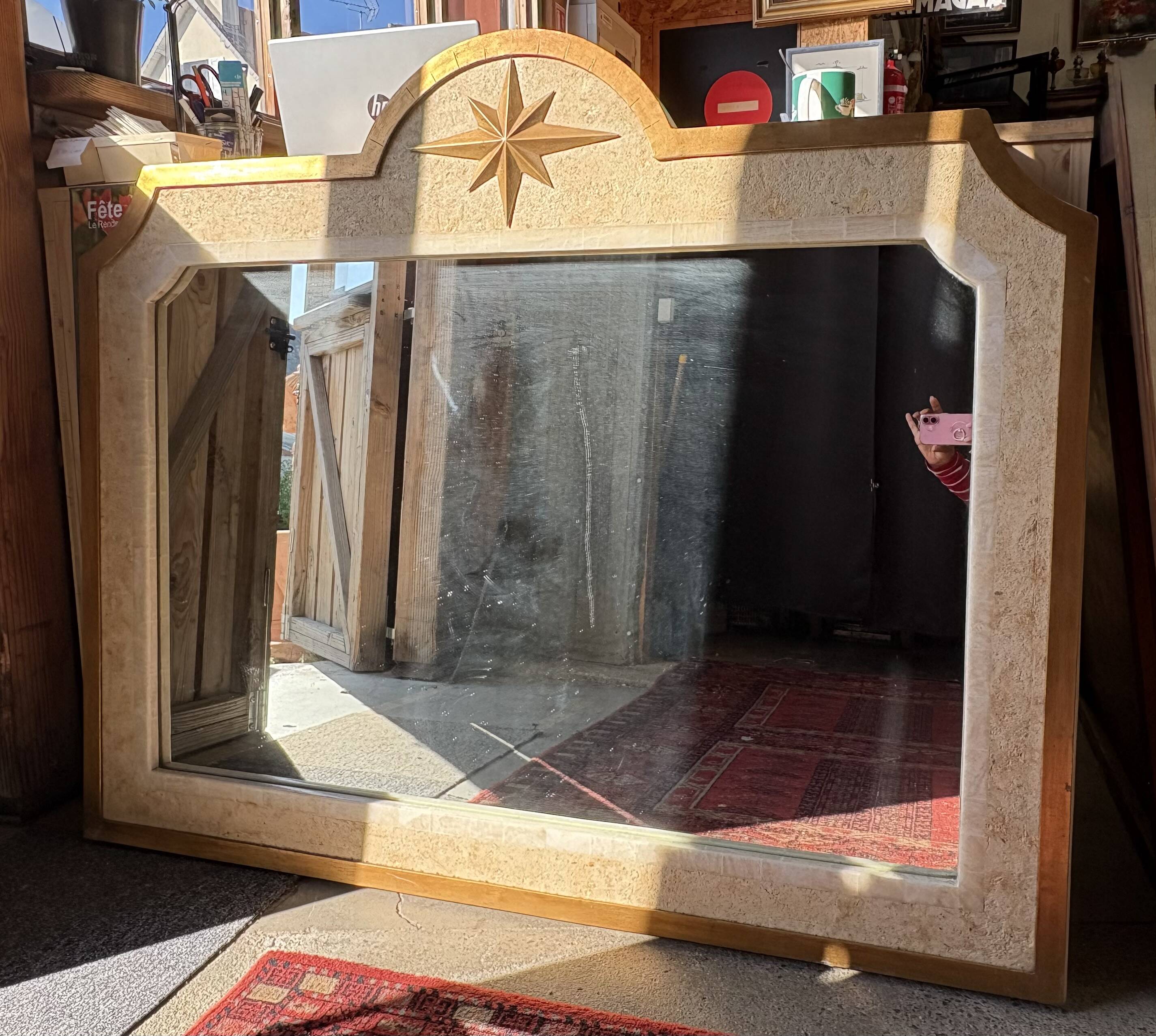 Large antique mirror Maison Fournier in white marble – 137 x 115 cm