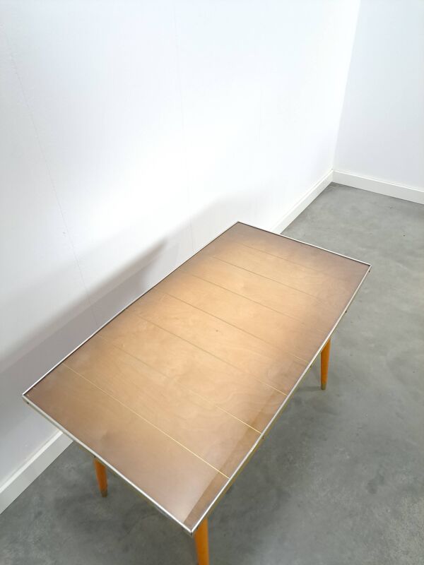 Table à café avec lame en verre, table de salon vintage