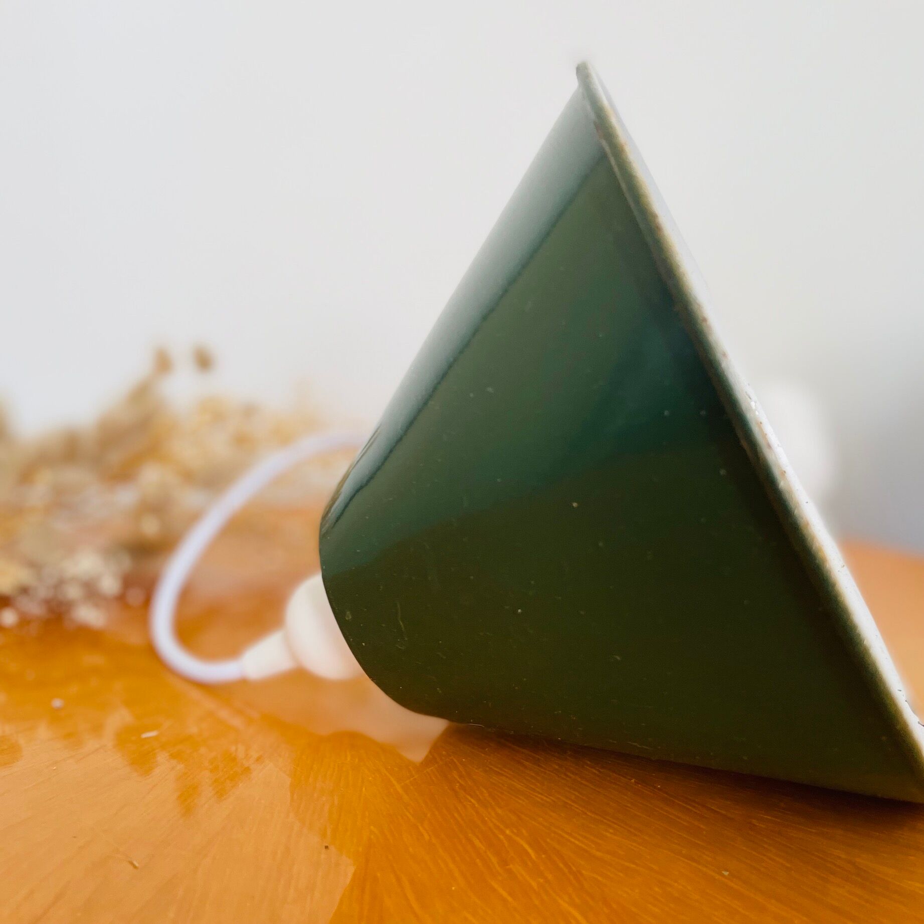 Vintage suspension lamp in green and white enamelled sheet metal