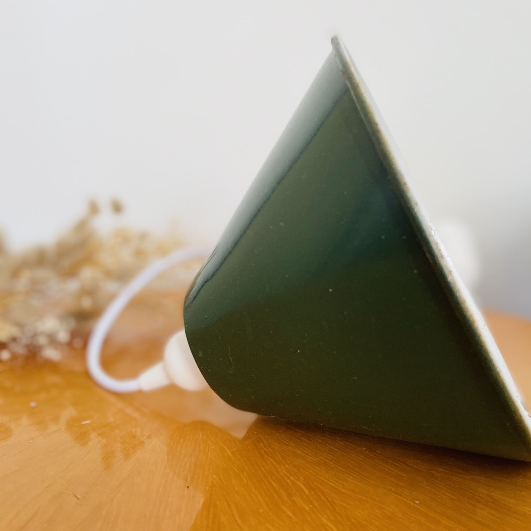 Vintage suspension lamp in green and white enamelled sheet metal