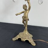 Paire de girandoles, candélabres, bronze, putti, cristal, 4 feux, pampilles, fin XIXème