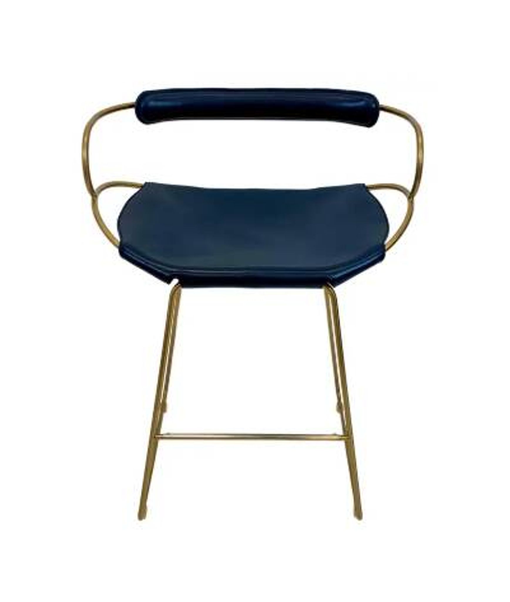 Tabouret de bar de cuisine contemporain avec. Dossier Métal Laiton et Cuir Bleu Marine