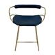 Contemporary kitchen bar stool with brass metal backrest and navy blue leather.