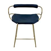 Tabouret de bar de cuisine contemporain avec. Dossier Métal Laiton et Cuir Bleu Marine