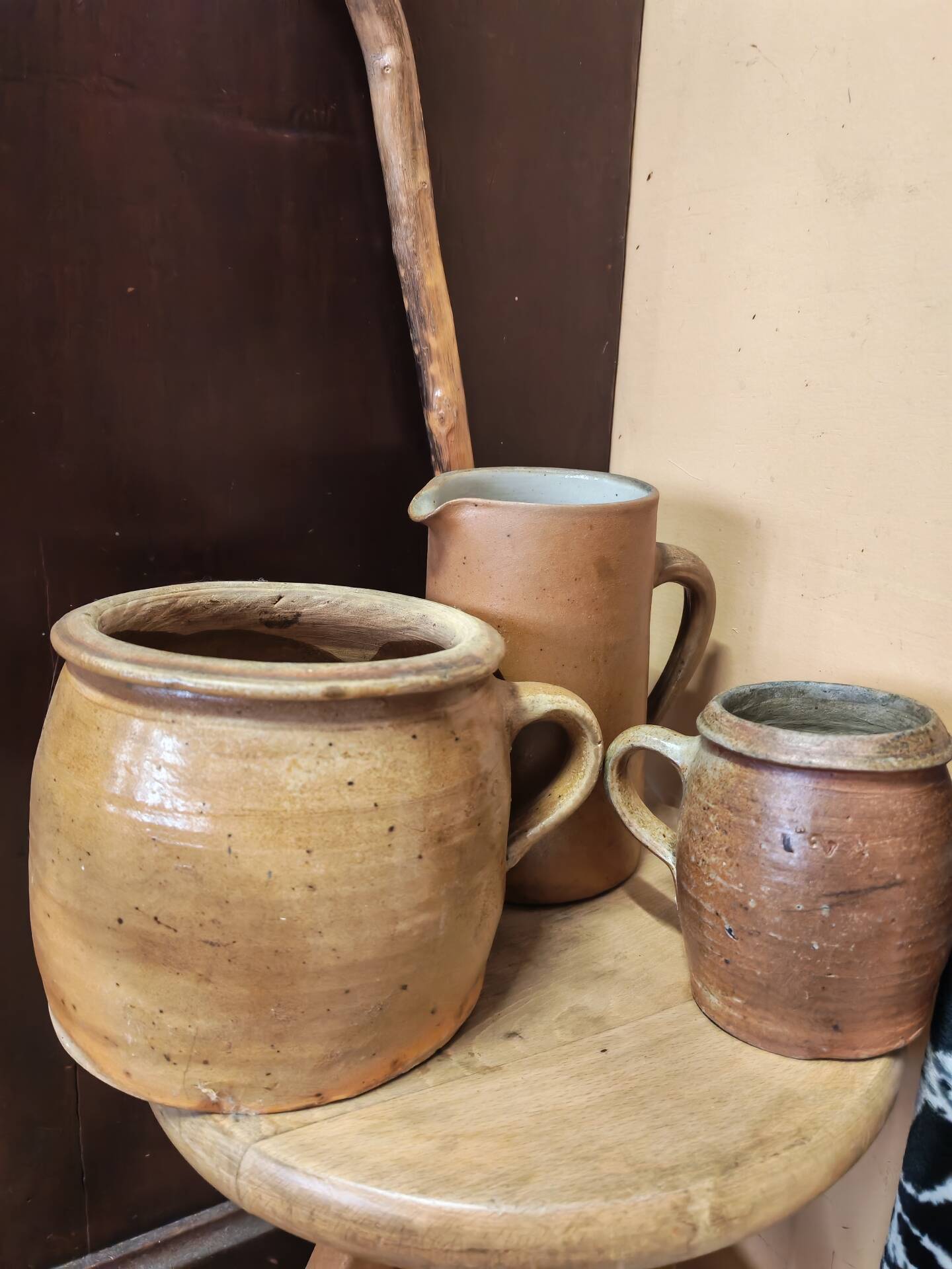 Set of 3 pieces of antique rustic French stoneware ceramic.
