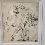Framed drawing after an old master – Study of horses and male figures