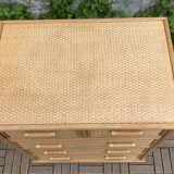 Rattan and woven wicker chest of drawers and mirror, 1970
