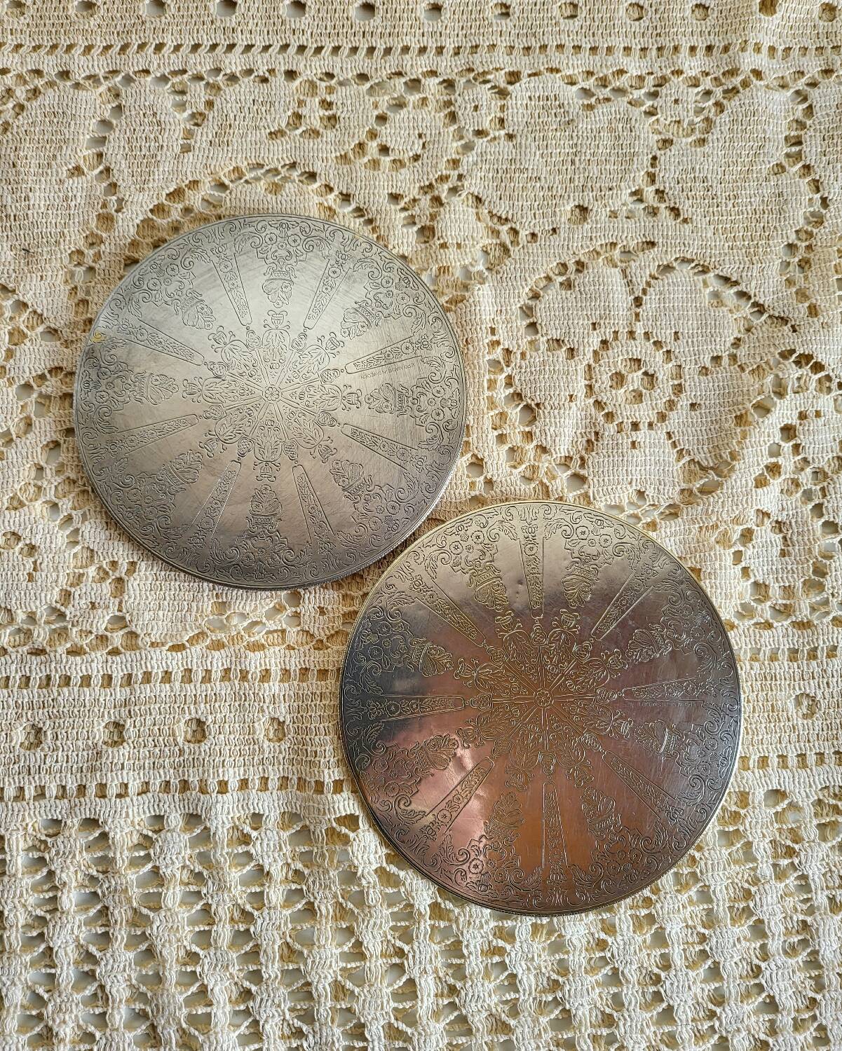 Set of 2 Silver-Plated Metal Coasters for Carafes or Bottles, Swedish