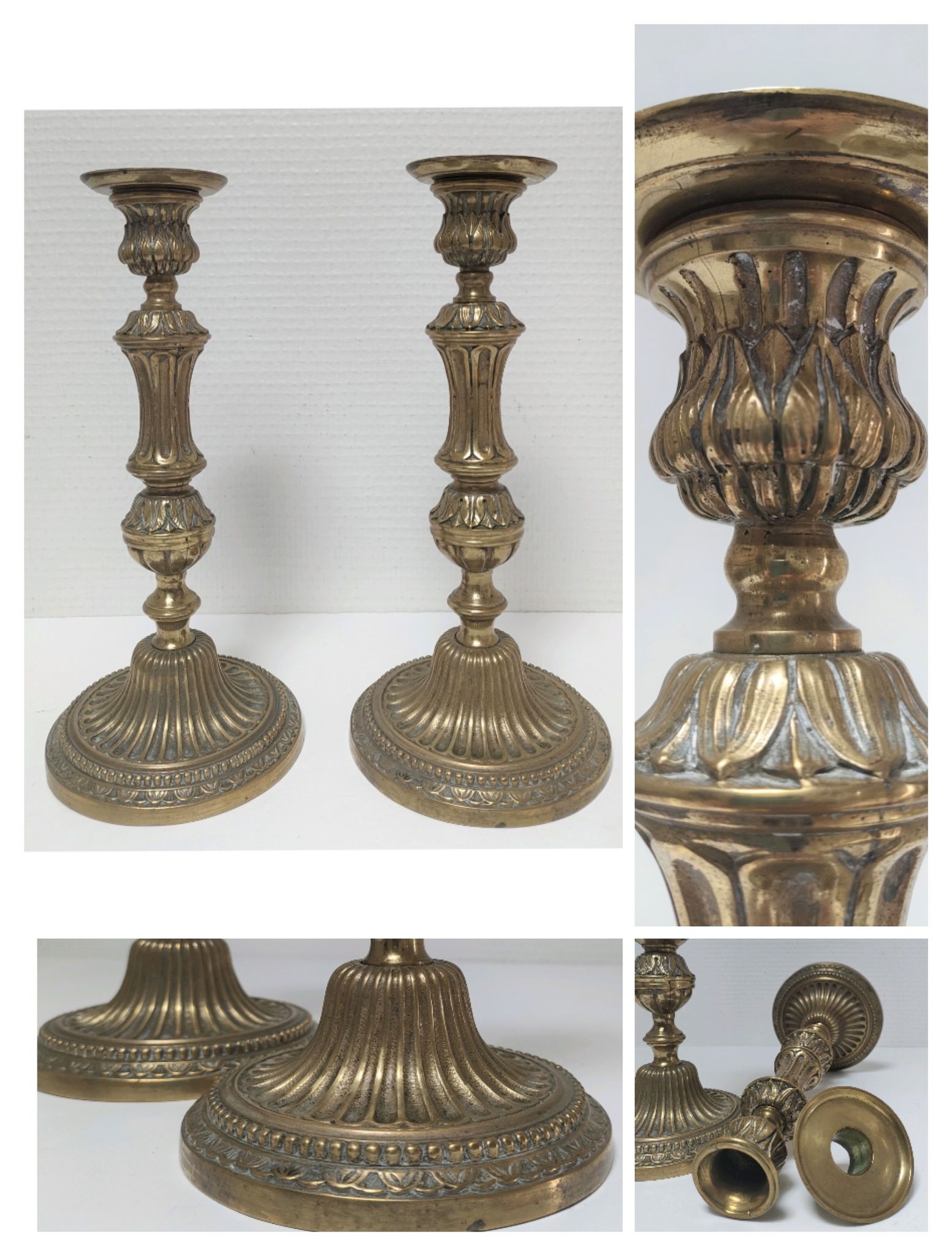Pair of candle holders torches gilded bronze patinated style louis xvi period 19th century