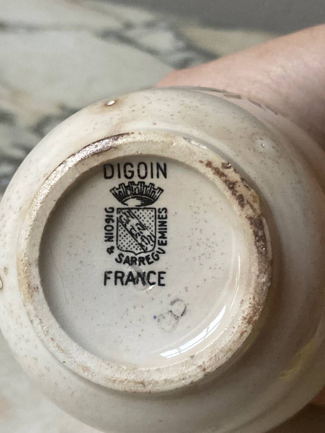 Old mustard pot with floral decoration Digoin