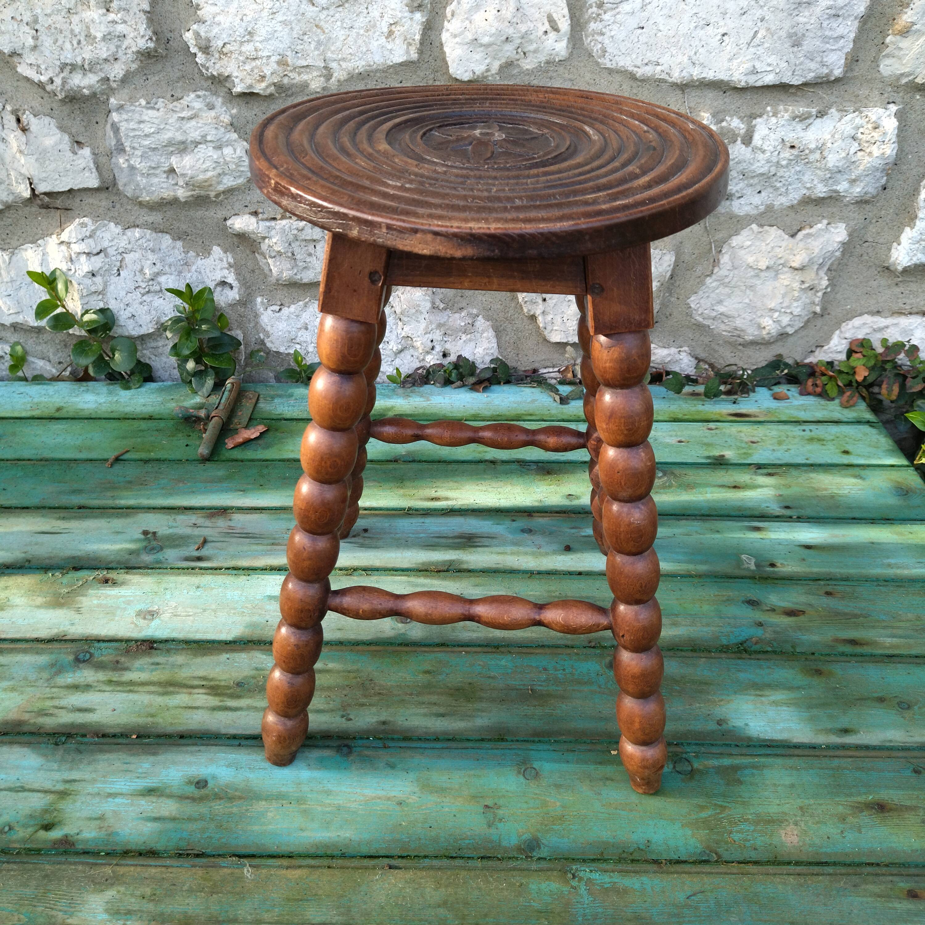 Stool wood carved folk art