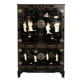 2 Cabinets chinois laqués noir, décor doré & incrustations de nacre