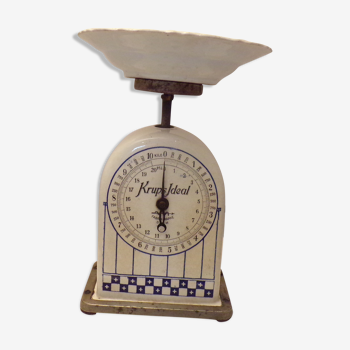 Balance de cuisine blanc et bleu porcelaine Krups vintage 10 kg