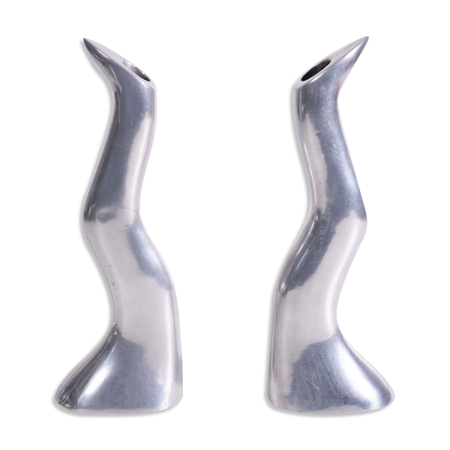 Pair of cast aluminum candle holders by Anna Efverlund