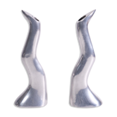 Pair of cast aluminum candle holders by Anna Efverlund
