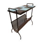Table porte revues acier tôle perforée damier céramique vintage